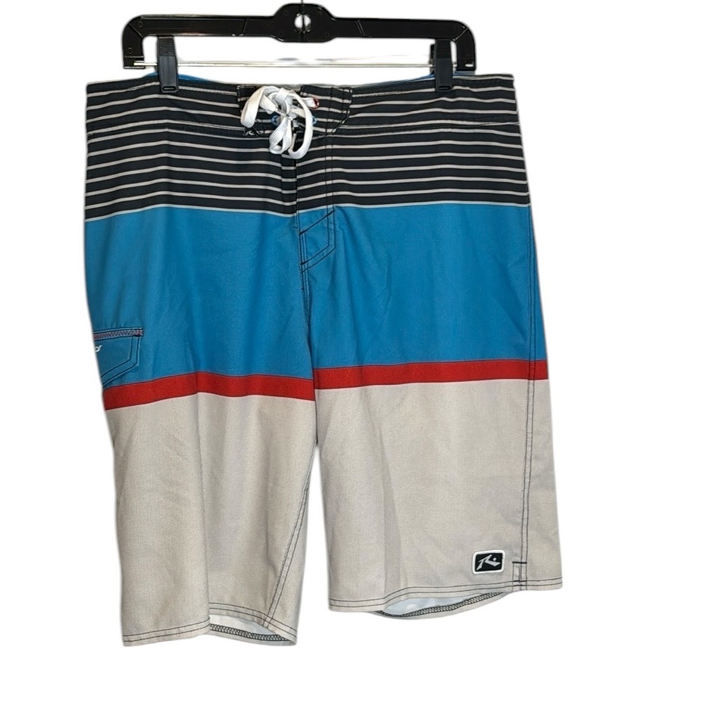 Rusty men’s board shorts blue black striped size 34 waist
